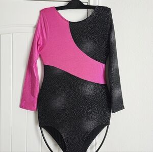 Long Sleeve Black & Pink Sparkly Dancing Athletic Leotard 6-9 Years old